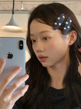 星系少女！闪钻星星发夹波点布艺掰掰夹刘海夹侧边BB夹发卡发饰品