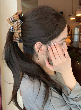 英伦学院风格纹蝴蝶结马尾夹