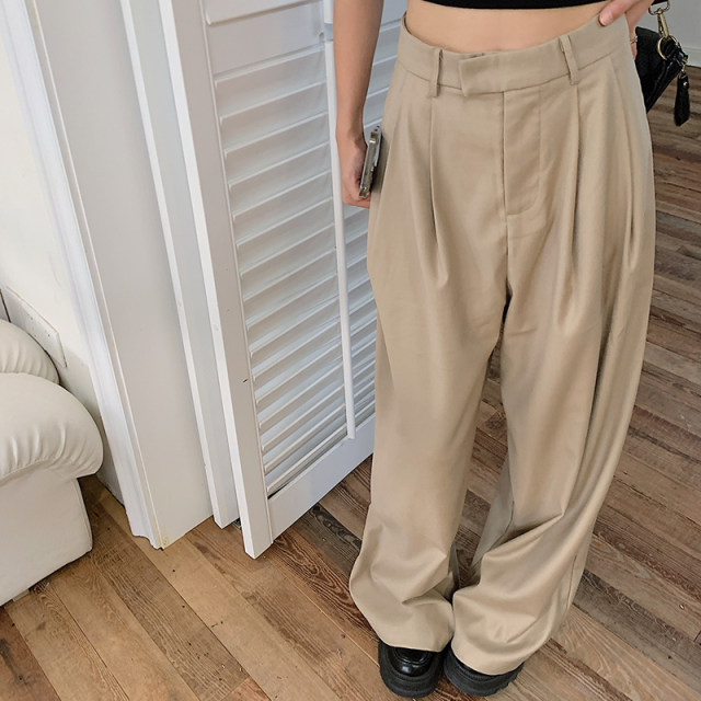 Khaki color design sense loose suit pants big sister big size SIZE women's autumn new wide -leg casual pants female