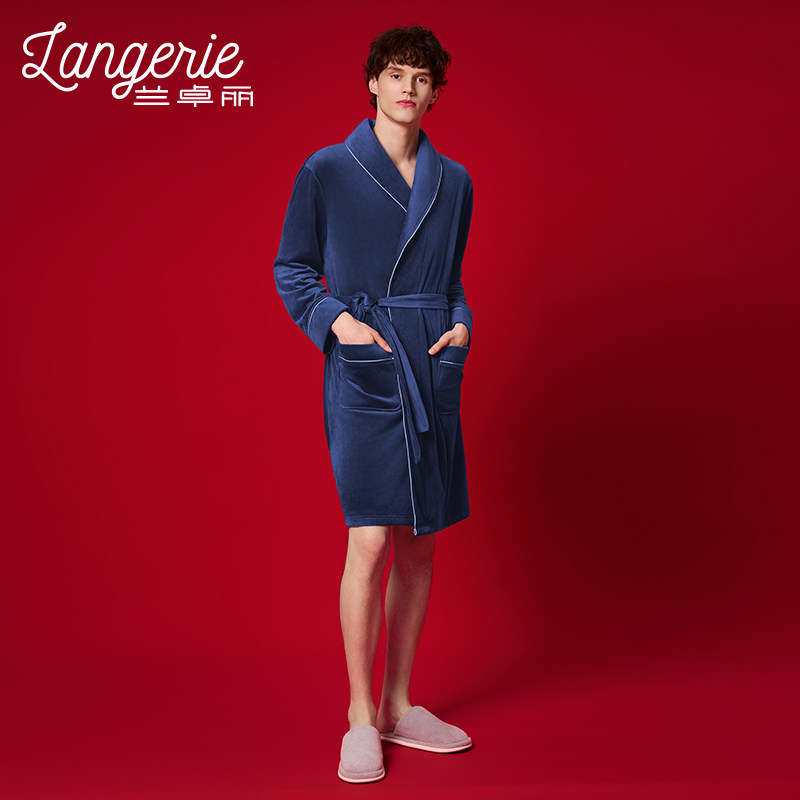 兰卓丽商场同款男士睡袍冬季双面加绒加厚保护暖衣家居服长款浴袍,淘宝优惠券,粉丝福利购,淘宝优惠卷