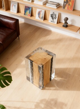 侘寂风木质几何落地摆件客厅