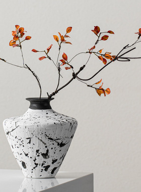 侘寂风复古陶瓷花瓶仿古水墨艺术