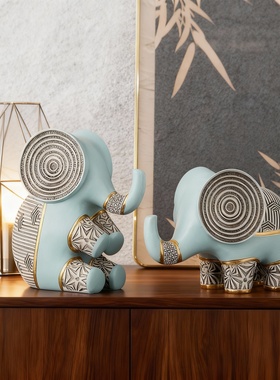 创意树脂大象一对桌面摆件套组