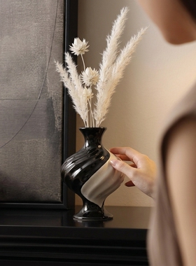 学院风黑白几何花瓶客厅摆件