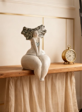 抽象手作人像胖女孩艺术装饰摆件