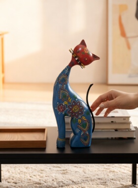 民族风手绘猫咪树脂摆件乔迁礼