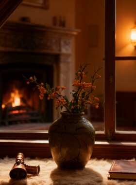 复古陶土手绘静物花瓶摆件