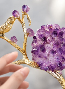 轻奢水晶花鸟桌面摆件