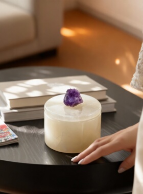 轻奢玉石紫水晶几何收纳摆件