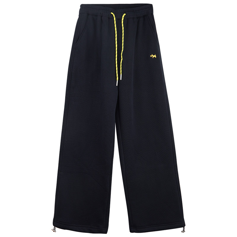 ODonedu宽松直筒裤子女2025秋冬高腰加绒刺绣休闲藏青色运动卫裤,淘宝优惠券,粉丝福利购,淘宝优惠卷