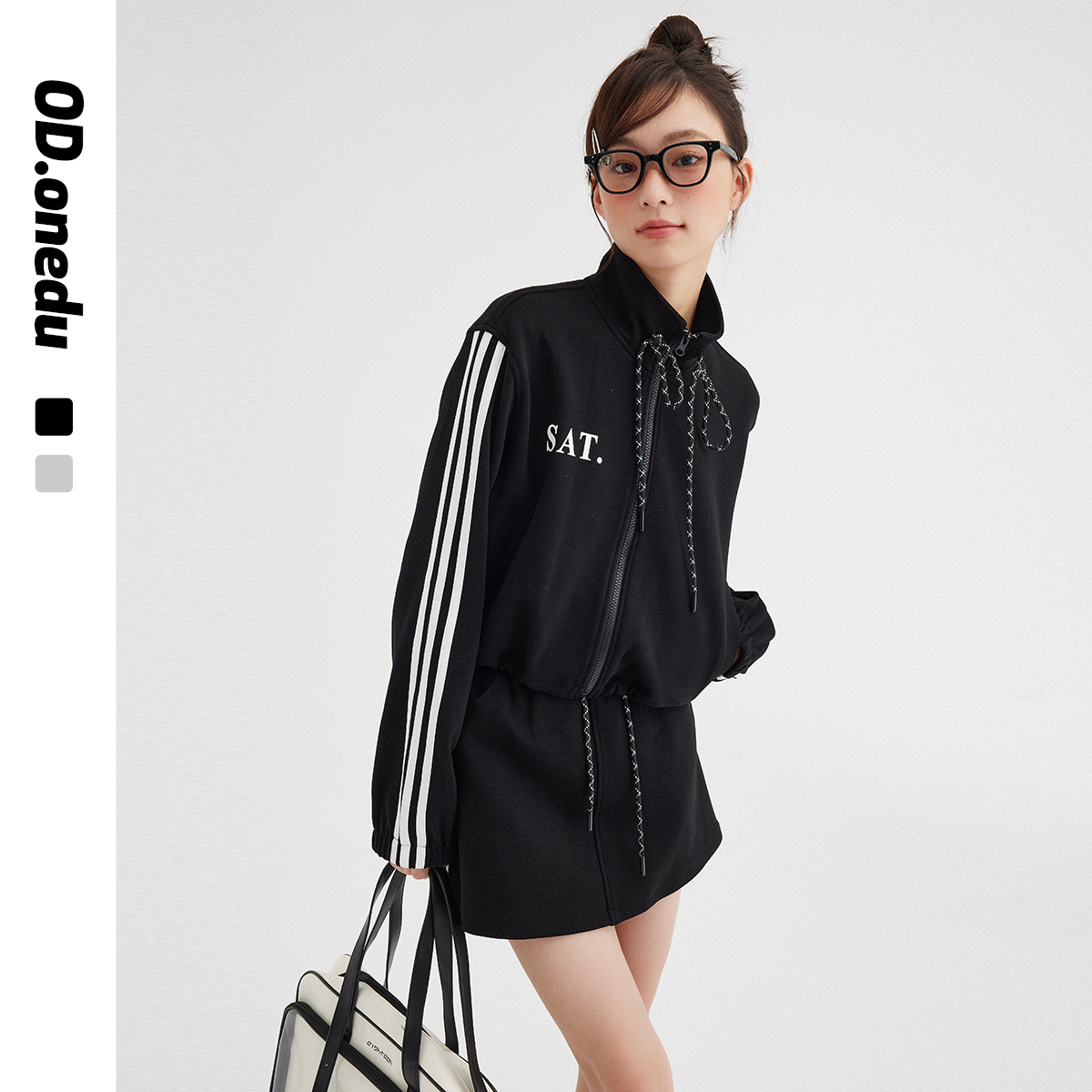 OD 秋季立领拉链短款外套女卫衣休闲运动套装高腰a字半身裙两件套,淘宝优惠券,粉丝福利购,淘宝优惠卷