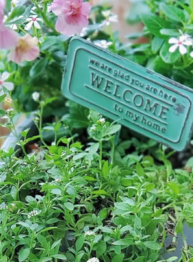 INS风同款铁艺冲压欢迎牌浮雕花插复古做旧杂货庭院装饰摆件插件