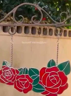 INS同款玫瑰玻璃图案挂件创意手绘玻璃挂件装饰