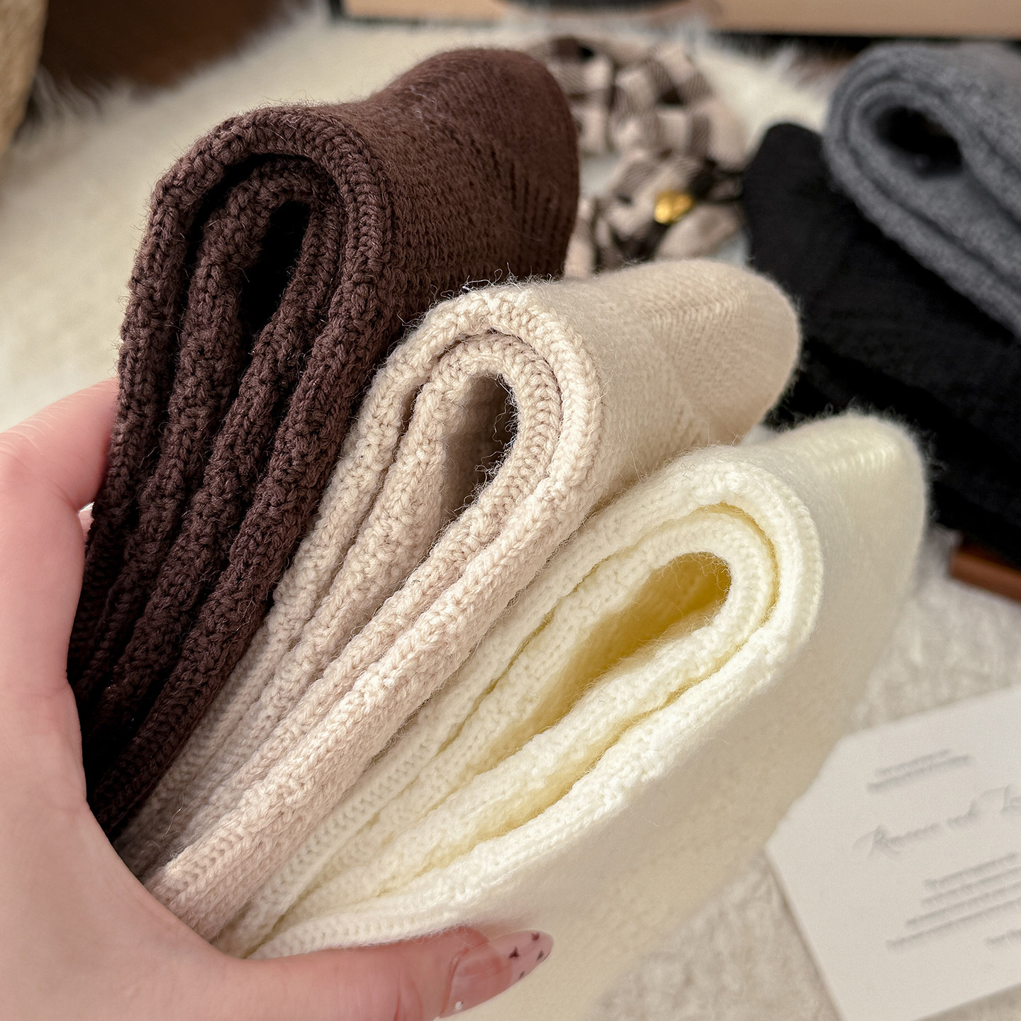 小腿袜女秋冬长筒袜配靴子2025新款长袜菱格纹针织保暖高筒堆堆袜,淘宝优惠券,粉丝福利购,淘宝优惠卷