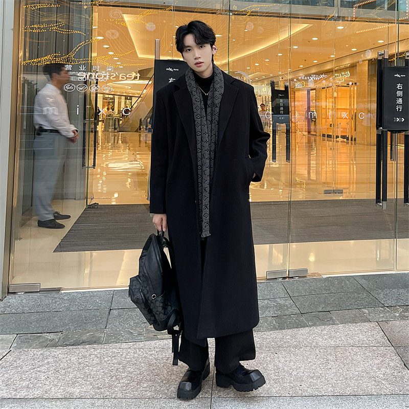 黑色中长款毛呢大衣男新款秋冬超长加棉外套高级感英伦风呢子风衣,淘宝优惠券,粉丝福利购,淘宝优惠卷