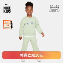 Nike Nike official male and female childrens child plus velvet round neckline blouses and long pants suit winter new FZ9931