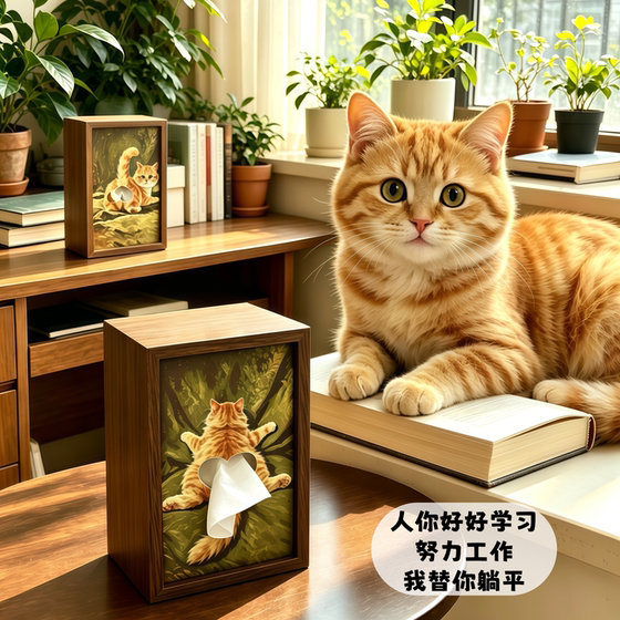 Ballet Creative Funny Cat Wooden Tissue Box