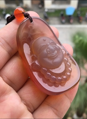 笑佛巴西纯天然原色红皮佛玛瑙吊坠纯手工雕刻笑口常高档礼品41