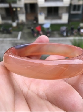 巴西纯天然粉色玛瑙手镯冰透荧光中宽加厚玉髓原石女生日礼43