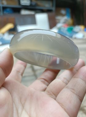一物一拍天然灰冰玛瑙手镯原色无烧玉髓冰种荧光女手环礼特色246