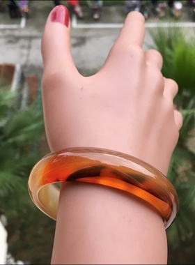 佳石琦缘 天然马料橘红象形玛瑙手镯水润通透意境原石无烧女141