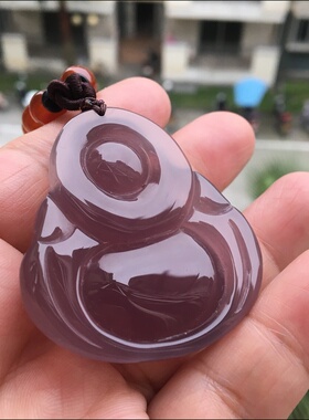 佳石琦缘纯天然灰紫弥勒佛磨砂玛瑙吊坠精雕饱满毛衣链挂件饰品40