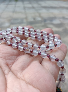 巴西纯天然紫罗兰圆珠玛瑙搭紫牙乌石榴石手链可当项链毛衣链151