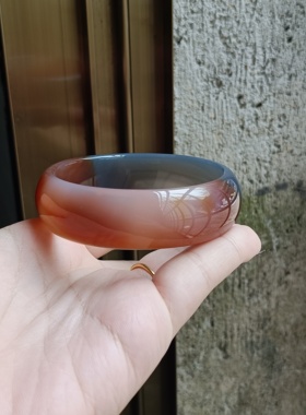 一物一拍巴西天然灰红相间玛瑙手镯加宽加厚时尚百搭女手环礼198
