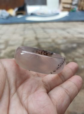 小口径巴西天然黑色小水草紫红底色玛瑙手镯中宽水润女手环282