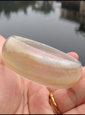 巴西天然水晶雪花玛瑙手镯原色无烧冰透玉髓加宽加厚女情侣礼100