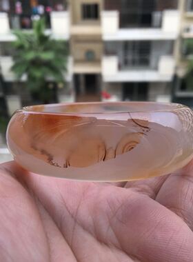 精美象形图案纯天然玛瑙手镯加宽加厚鹅黄原石玉髓女礼水润光泽34