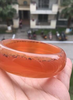 巴西天然水草橘红缠丝玛瑙手镯加宽加厚原石玉髓女礼31