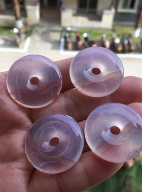 四款天然紫红朱砂淡紫玛瑙平安扣冰透水润原石玉髓女挂饰颈链99