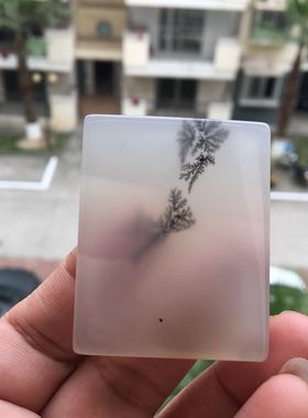 象形松柏巴西天然大棵黑色水草玛瑙牌吊坠男女同款配送玛瑙珠链2