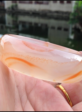 正品天然玛瑙手镯甜美橘色飘花朱砂萦绕加厚女友妈妈高档礼物125