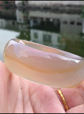 正品巴西天然原色缠丝淡黄玛瑙手镯水润冰透原石玉髓手环女礼107