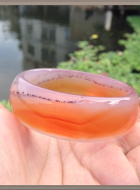 橘祥如意精美纯天然红色水草橘色底玛瑙手镯水润圆滑女款玉镯15