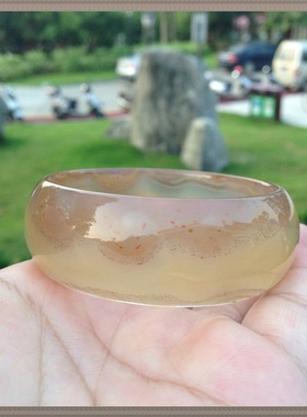 佳石琦缘原石无烧朱砂黄色底玛瑙手镯水润冰透加宽女士高档礼物73