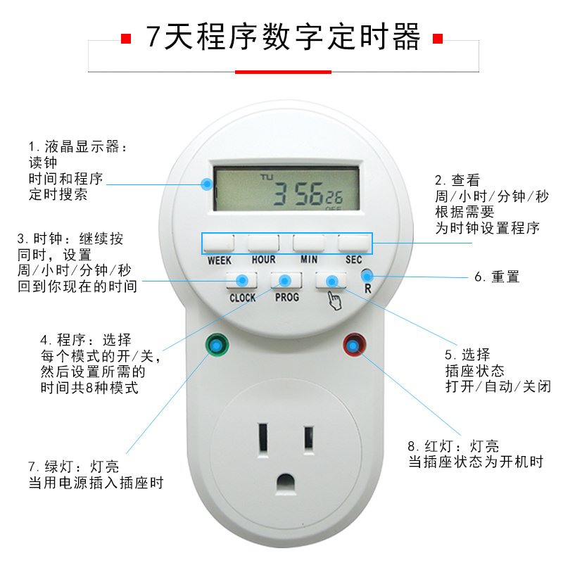 美标定时器插座15A110V美式美规自动断电时控开关台湾计时器插头 - 图0