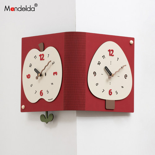 Mandelda韩国品牌简约创意双面挂钟表客厅现代拐角钟挂墙转角时钟 - 图1