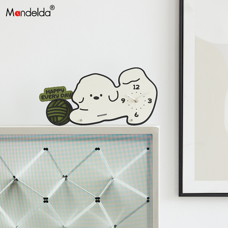 Mandelda萌趣小狗创意摆件时钟家居饰品客厅玄关电视柜装饰办公桌,淘宝优惠券,粉丝福利购,淘宝优惠卷