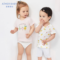 Детская одежда для дома 【2件装】爱慕婴儿上衣男女童棉印花短袖上衣ab1125801 ab2125791