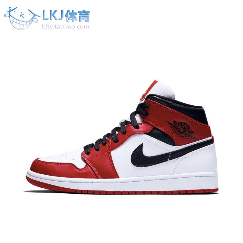 LKJ体育 Air Jordan 1 Mid AJ1 小芝加哥 黑白红 中帮 554724-173 - 图0