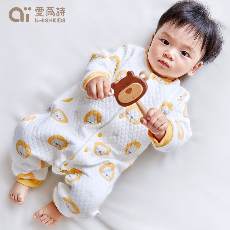爱为诗新生儿男女宝宝哈衣加厚睡衣 iwishkids连身衣/爬服/哈衣