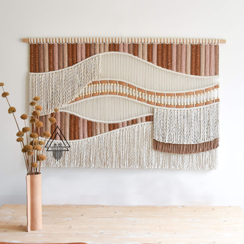 古【着】彩色绳编织波浪挂毯北欧横向客厅沙发背景墙面装饰大挂饰 - 图0