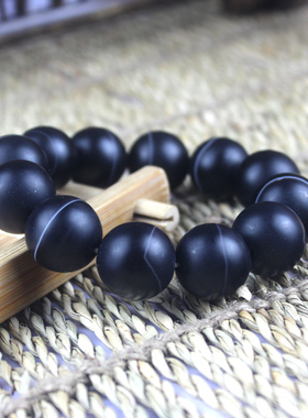 阜新天然玛瑙磨砂缠黑色文玩手链