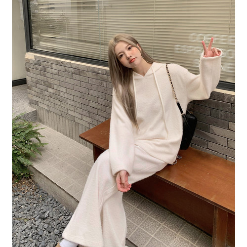 晶咕白标DADATATA仿水貂毛卫衣休闲裤女冬大码套装 - 图2
