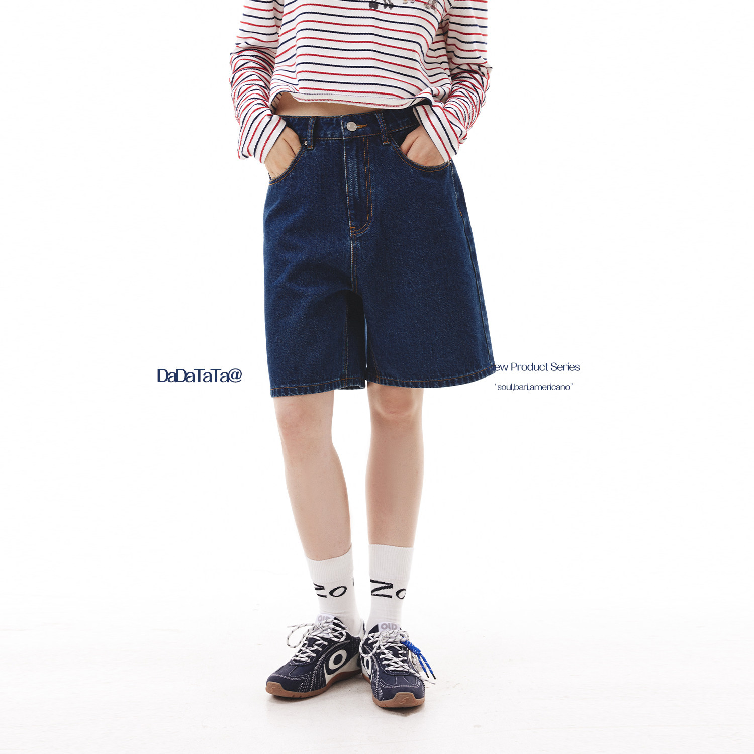 晶咕白标DADATATA【复古时光机】复古蓝明线牛仔短裤女秋季微胖,淘宝优惠券,粉丝福利购,淘宝优惠卷
