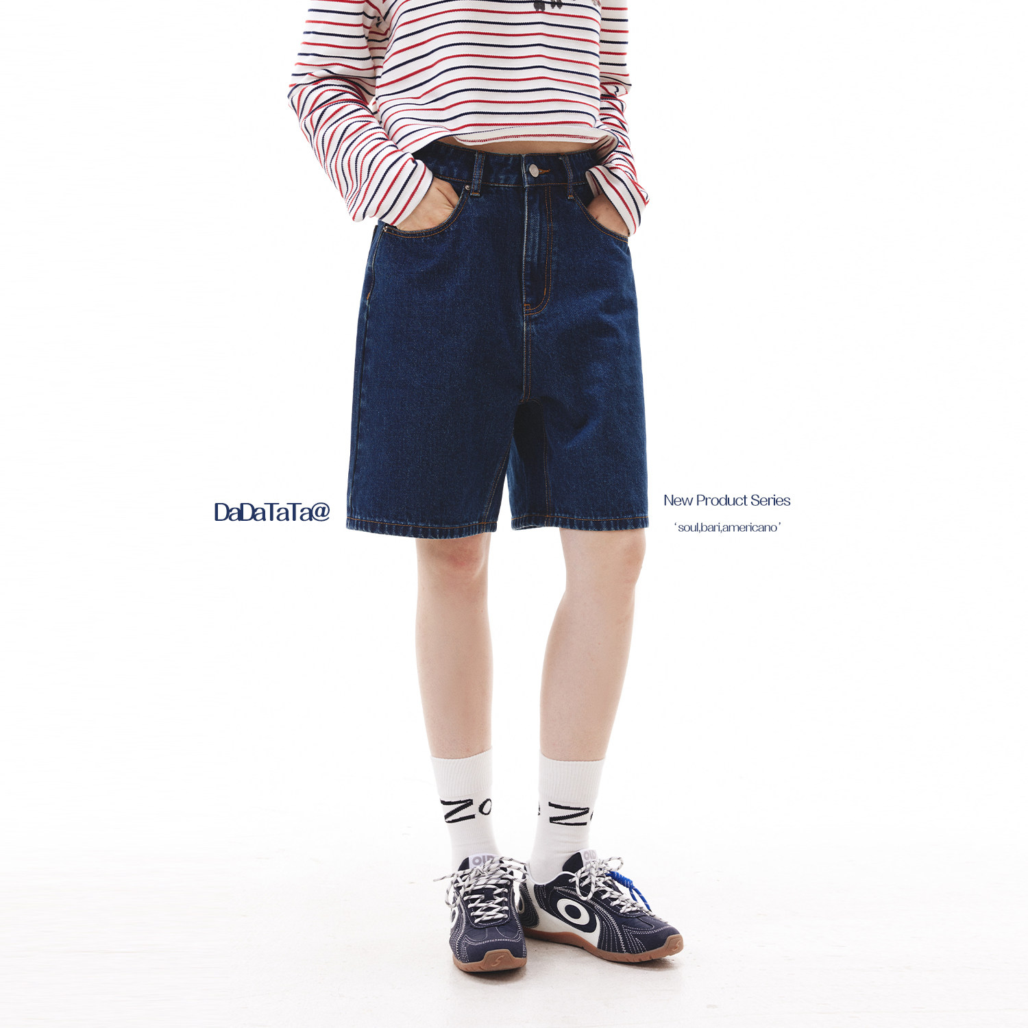晶咕白标DADATATA【复古时光机】复古蓝明线牛仔短裤女秋季微胖,淘宝优惠券,粉丝福利购,淘宝优惠卷