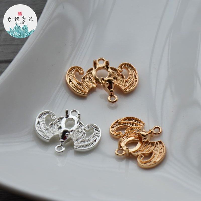 君绾青丝纯铜镀金发簪花片手工花丝镶嵌蝙蝠吊坠戒面托项链材料 - 图0